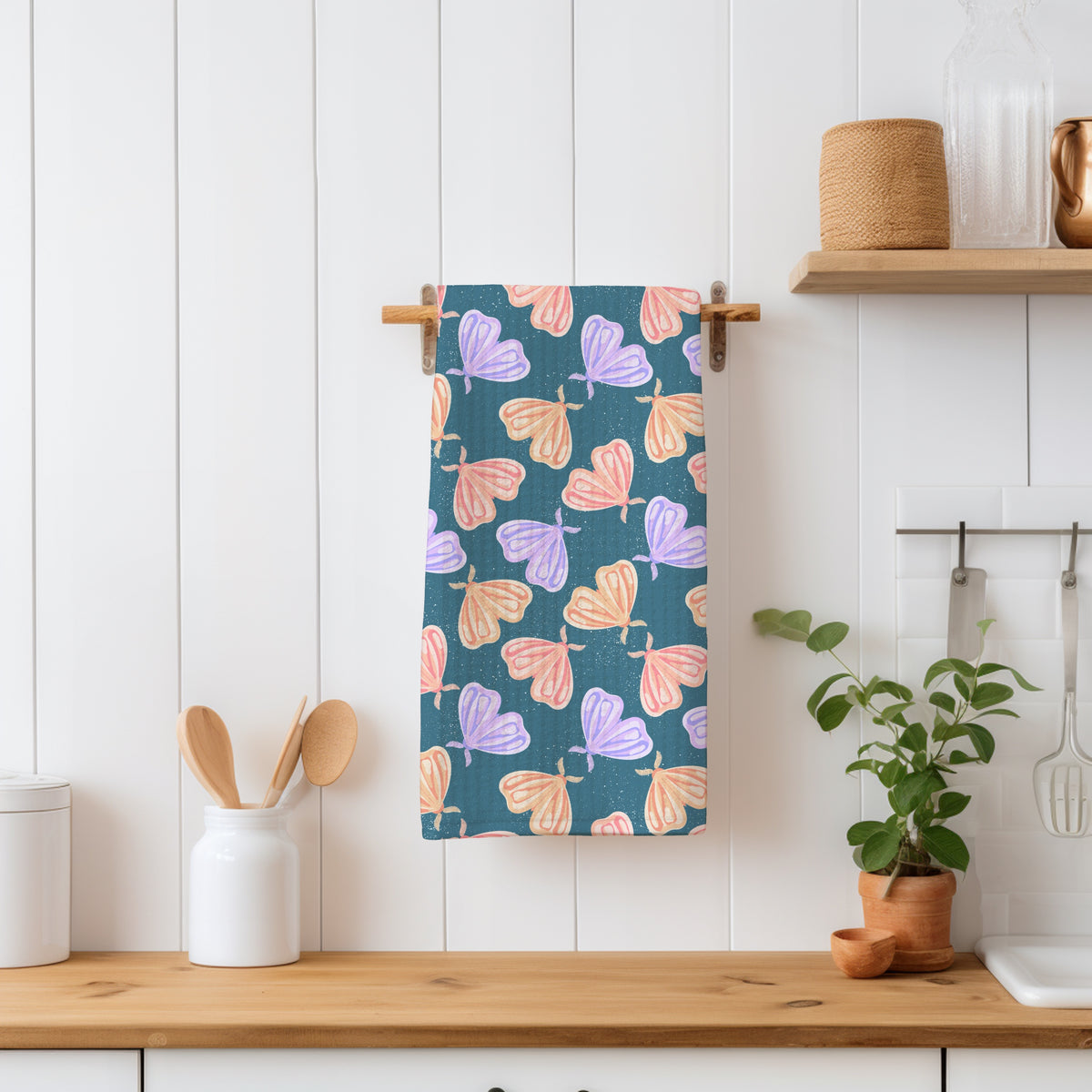 Whimsical Moths Seamless Pattern Blue | Digital Paper PNG 12” x 12” 300 DPI