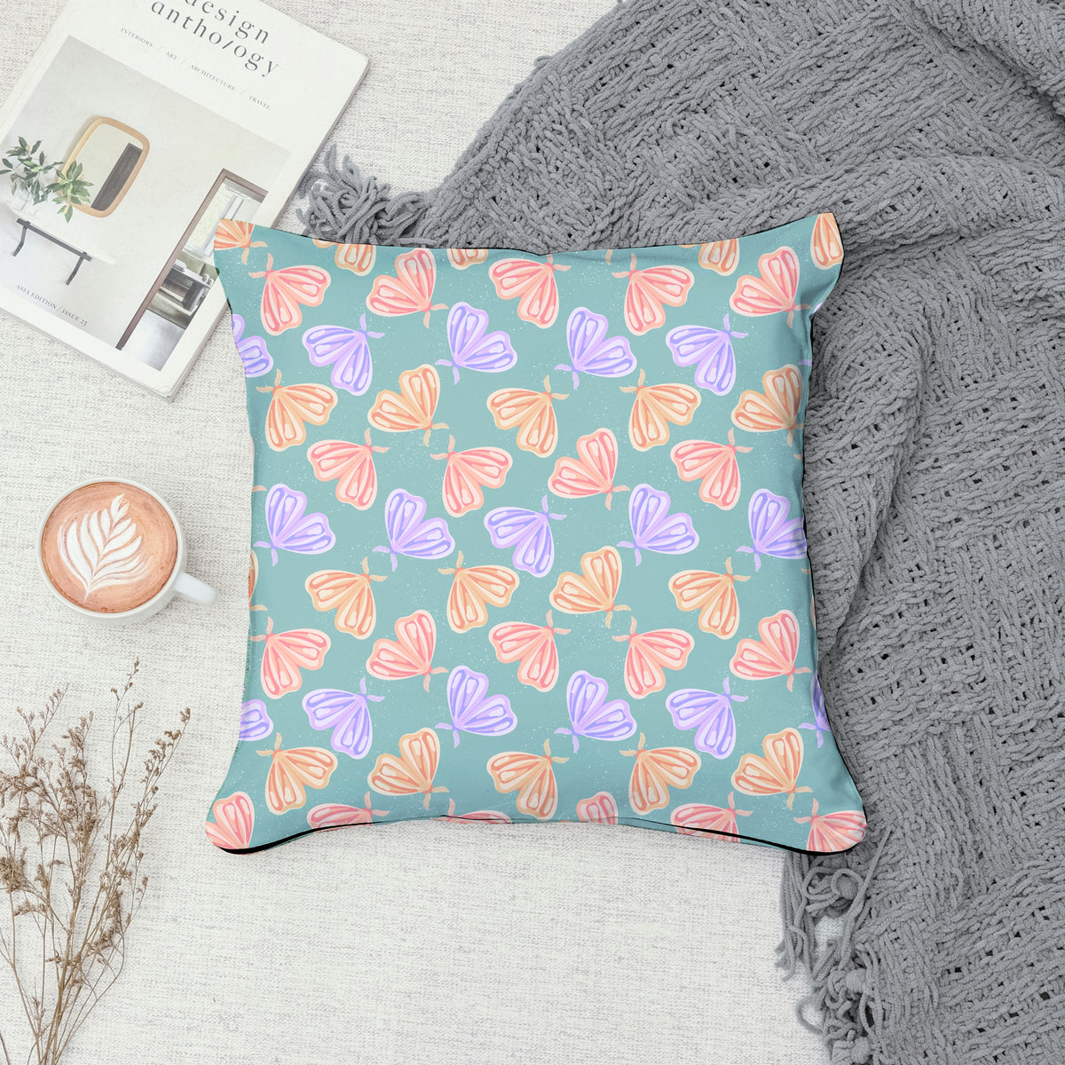 Whimsical Moths Seamless Pattern Green | Digital Paper PNG 12” x 12” 300 DPI