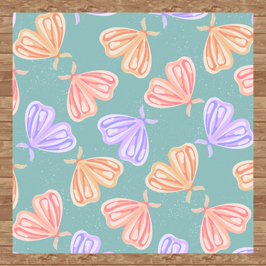 Whimsical Moths Seamless Pattern Green | Digital Paper PNG 12” x 12” 300 DPI