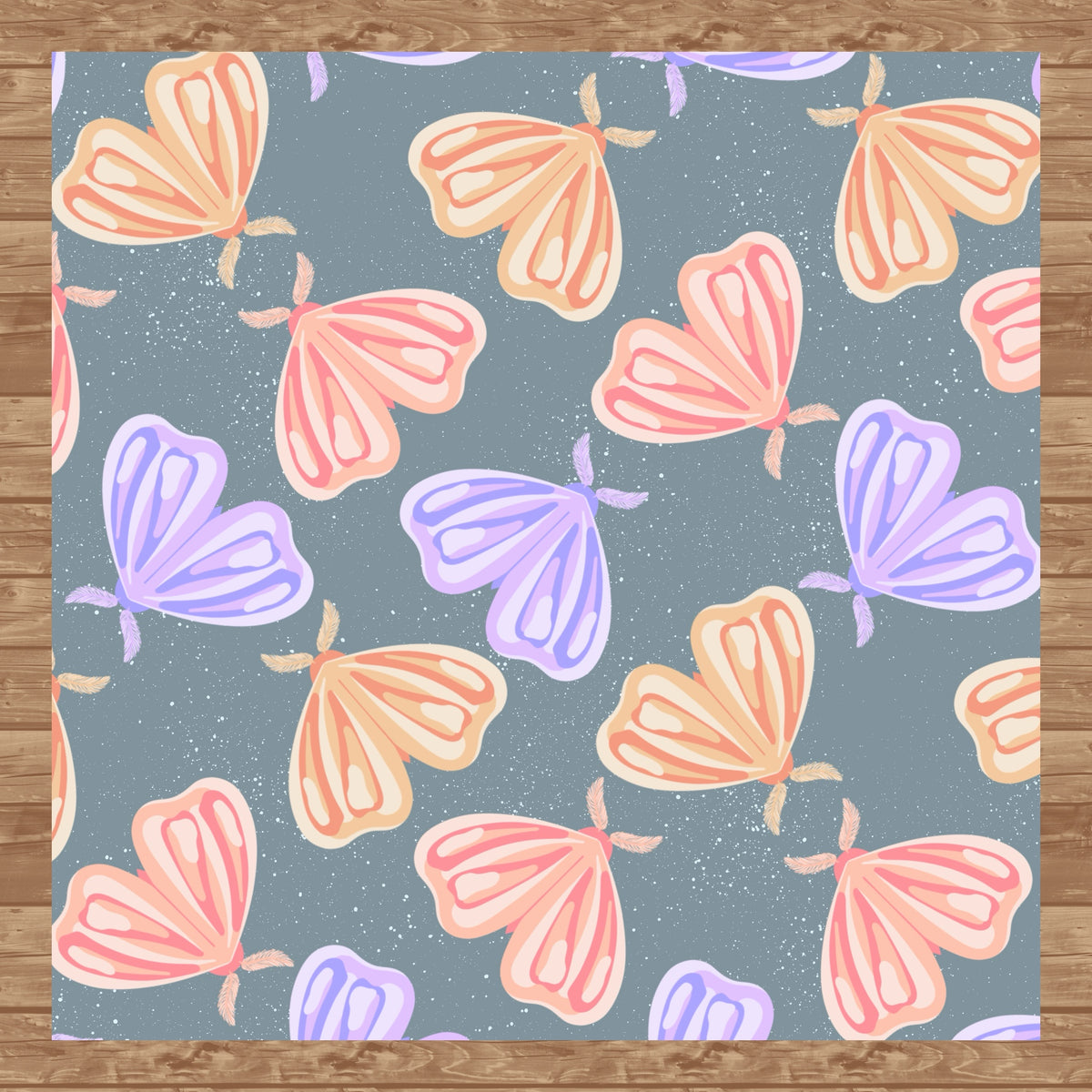 Whimsical Moths Seamless Pattern Grey | Digital Paper PNG 12” x 12” 300 DPI