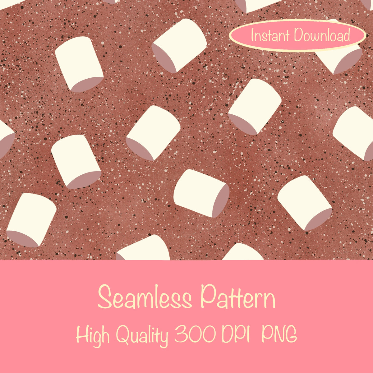 Hot Cocoa & Marshmallows Seamless Pattern – Cozy Winter Digital PNG Background