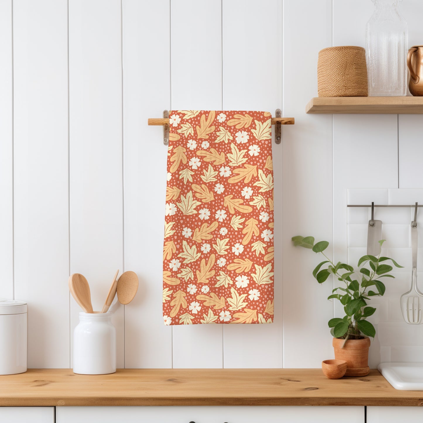 Fall Leaves & Flowers Seamless Pattern Burnt Orange| Autumn Digital Paper PNG | Cozy Floral Print