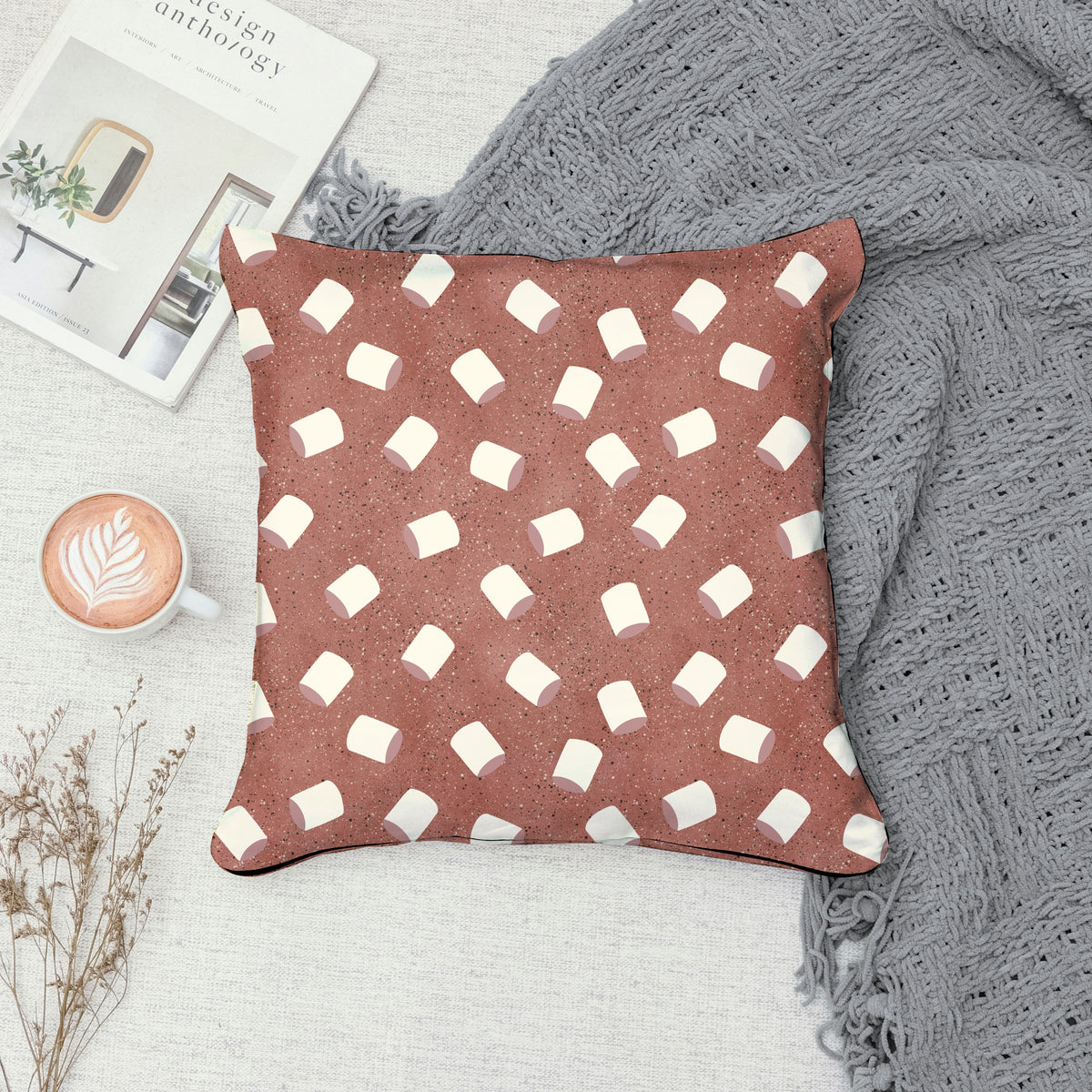 Hot Cocoa & Marshmallows Seamless Pattern – Cozy Winter Digital PNG Background