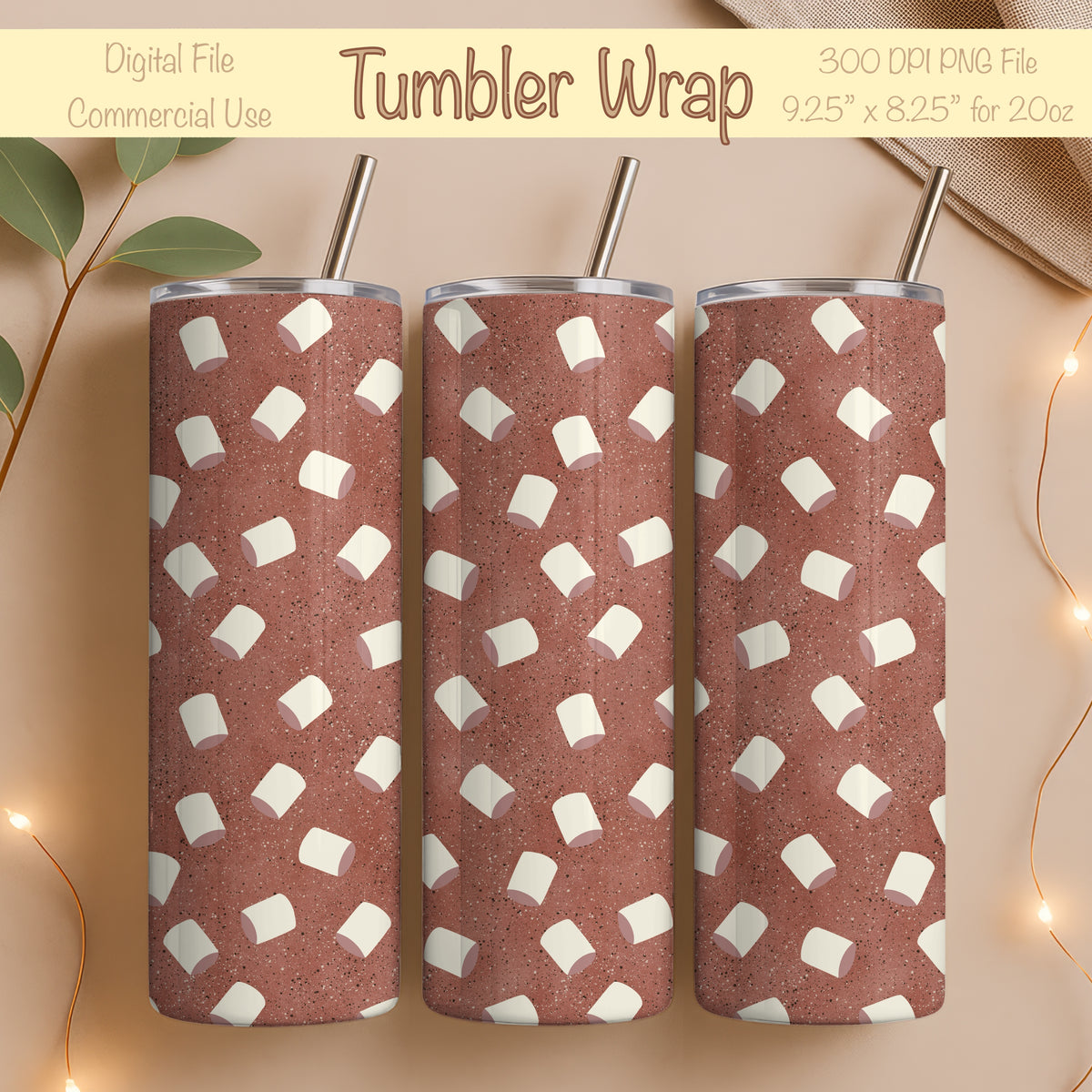 Hot Cocoa 20 oz Tumbler Wrap β Cozy Winter Mug Print PNG | Digital 9.25β x 8.20β