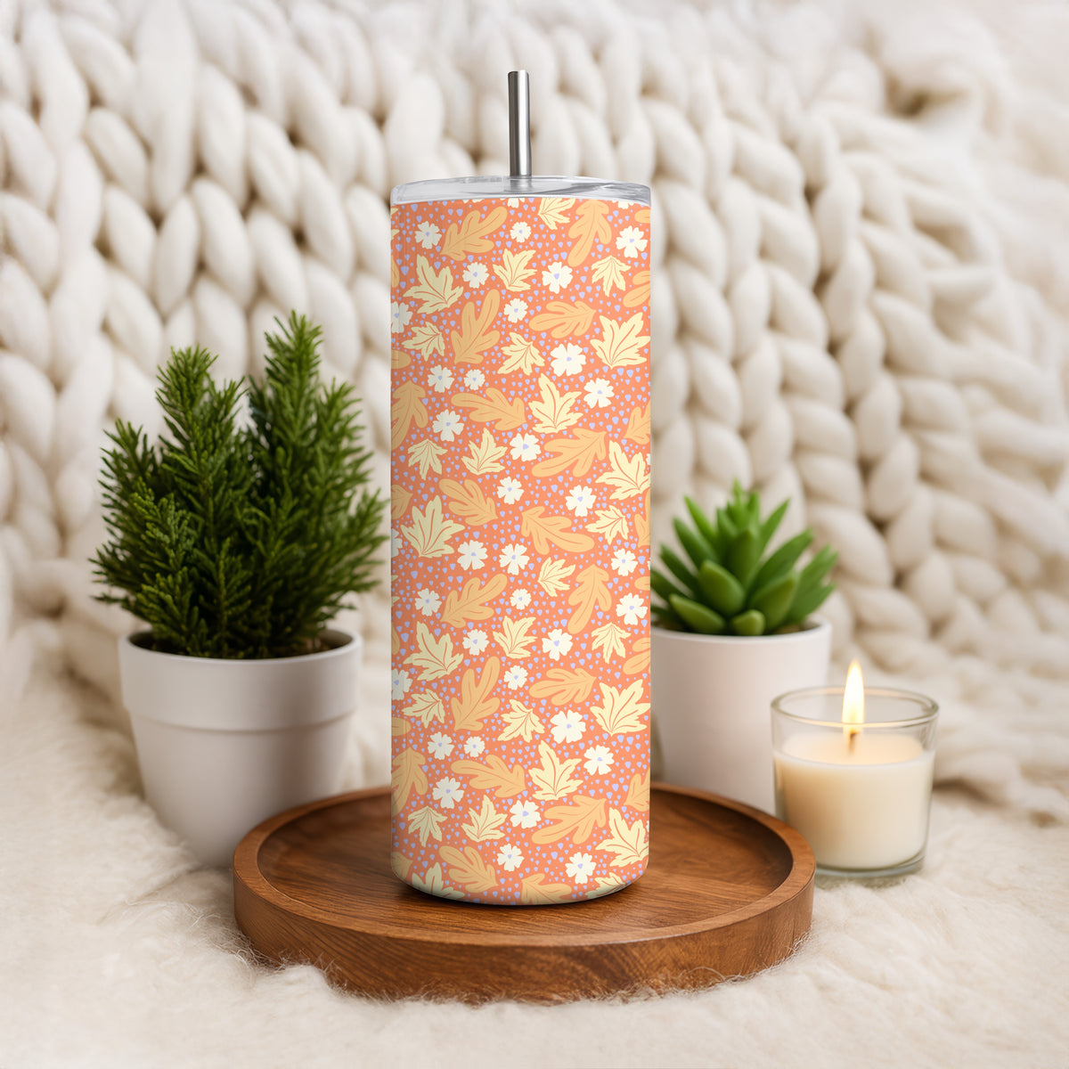 Fall Floral 20 oz Tumbler Wrap Orange β Cozy Autumn Flowers Digital PNG 9.25β x 8.20β