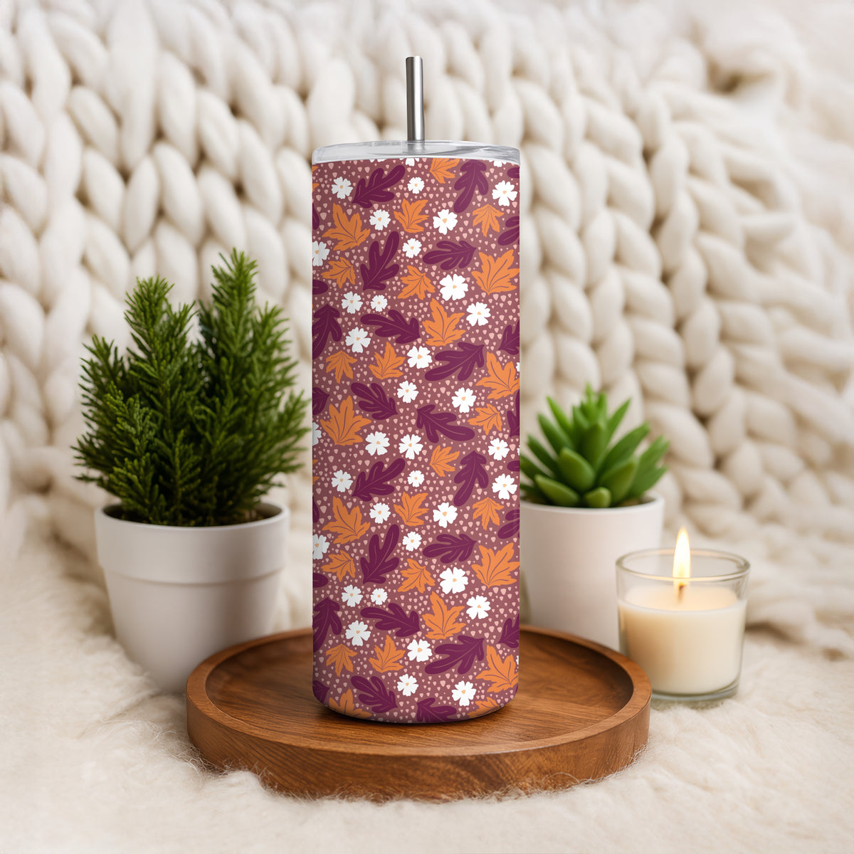 Fall Floral 20 oz Tumbler Wrap Dark β Cozy Autumn Flowers Digital PNG 9.25β x 8.20β