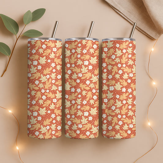 Fall Floral 20 oz Tumbler Wrap Burnt Orange – Cozy Autumn Flowers Digital PNG 9.25” x 8.20”