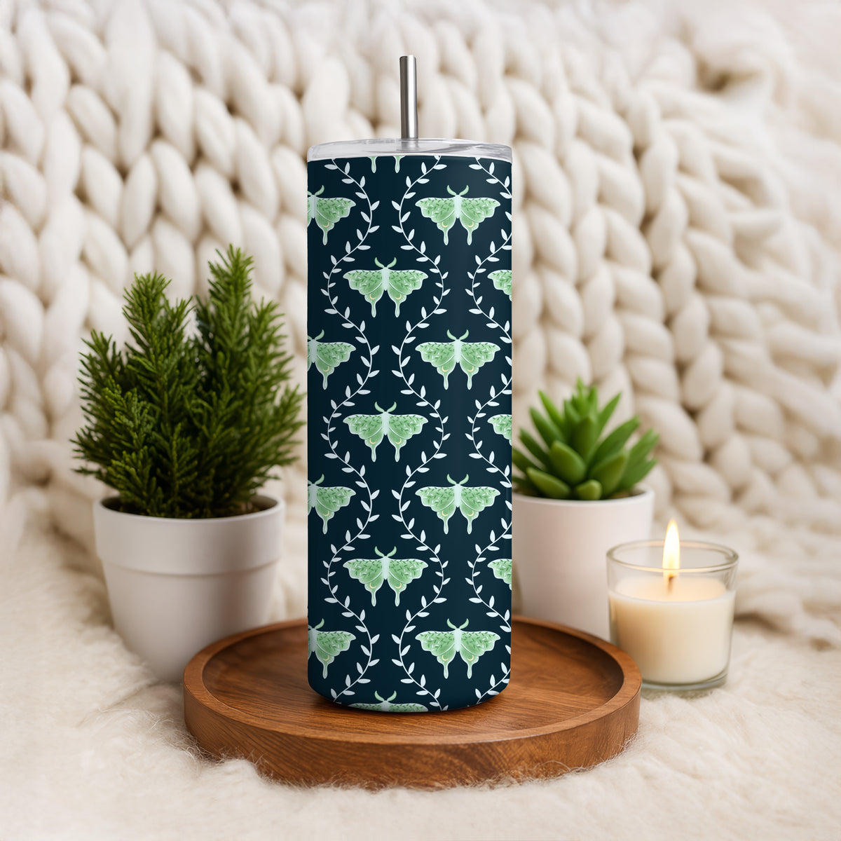 Dreamy Moths Tumbler Wrap Dark β Digital 9.25β x 8.20β PNG File