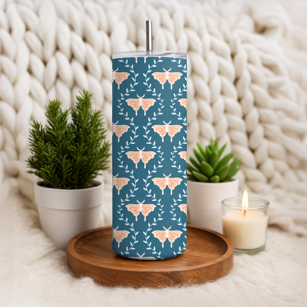 Dreamy Moths Tumbler Wrap Blue β Digital 9.25β x 8.20β PNG File