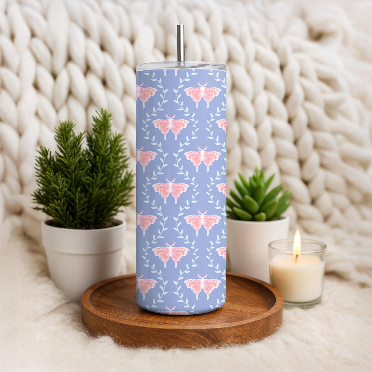 Dreamy Moths Tumbler Wrap Purple β Digital 9.25β x 8.20β PNG File