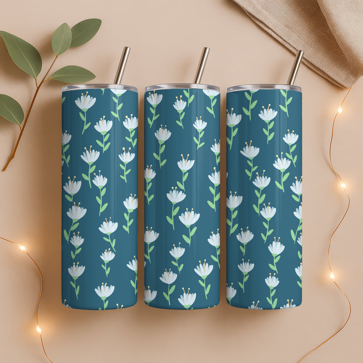 Whimsy Blooms Tumbler Wrap Blue β Digital Floral 9.25β x 8.20β PNG File