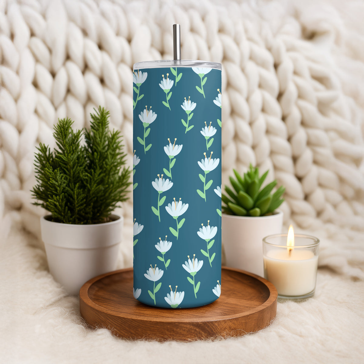 Whimsy Blooms Tumbler Wrap Blue β Digital Floral 9.25β x 8.20β PNG File