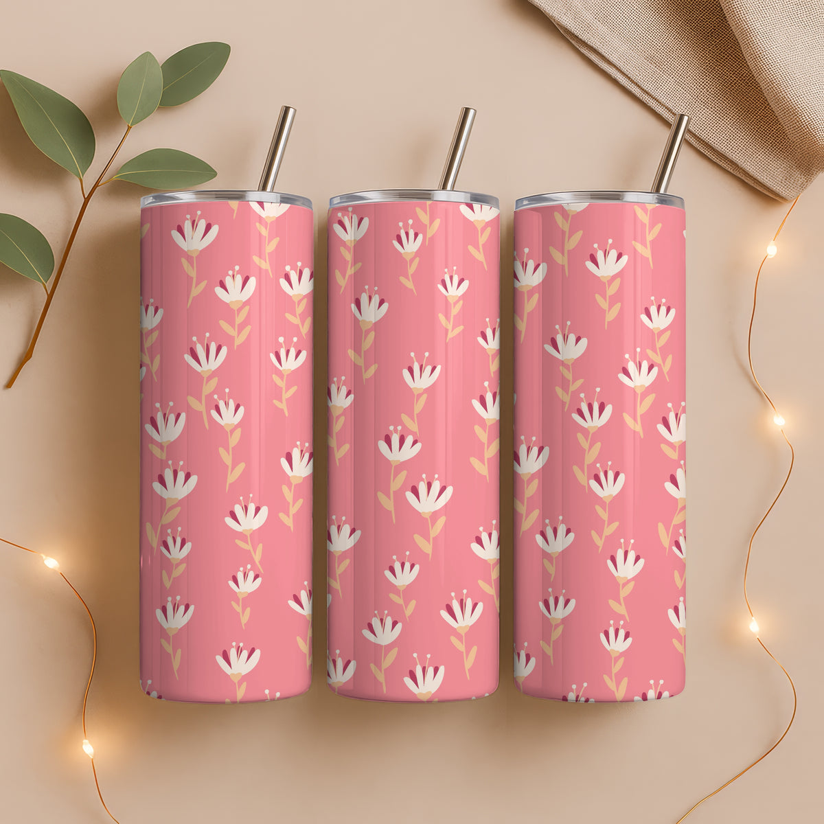 Whimsy Blooms Tumbler Wrap Pink β Digital Floral 9.25β x 8.20β PNG File
