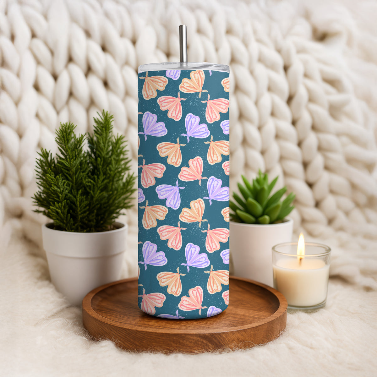 Whimsical Moths Tumbler Wrap Blue β Digital 9.25β x 8.20β PNG File