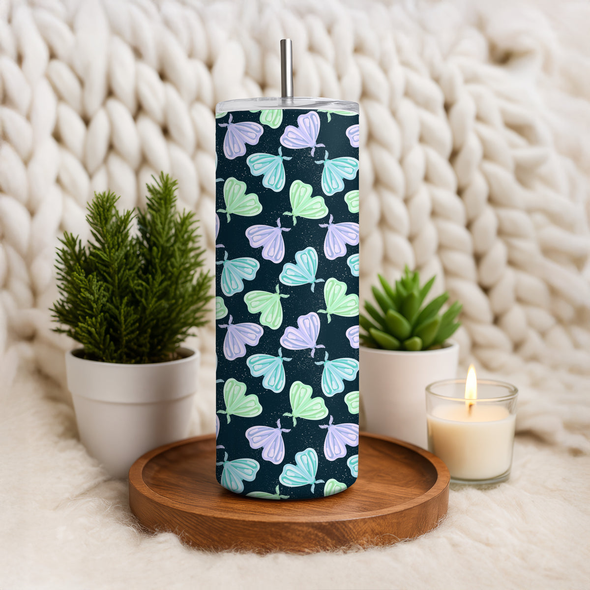 Whimsical Moths Tumbler Wrap Dark β Digital 9.25β x 8.20β PNG File