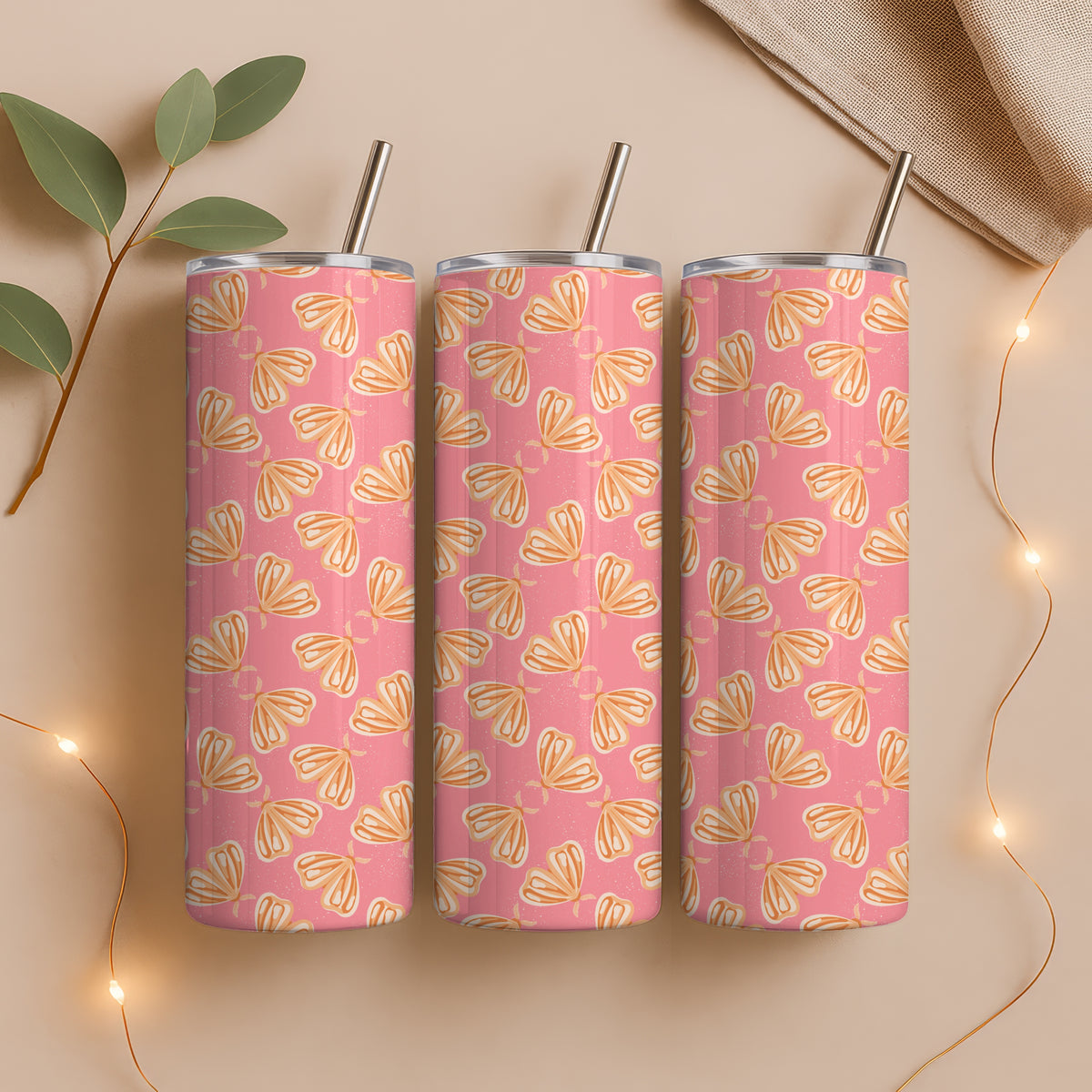 Whimsical Moths Tumbler Wrap Orangeโ Digital 9.25โ x 8.20โ PNG File
