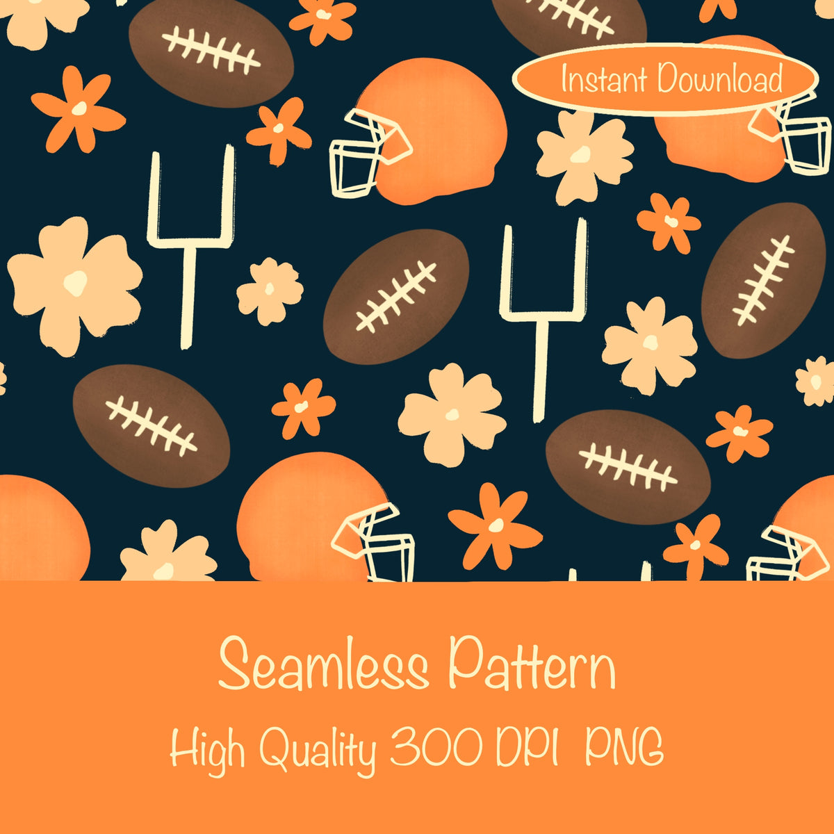 Football Seamless Pattern Dark | 12x12 PNG Digital Download | Sports Themed Background Design
