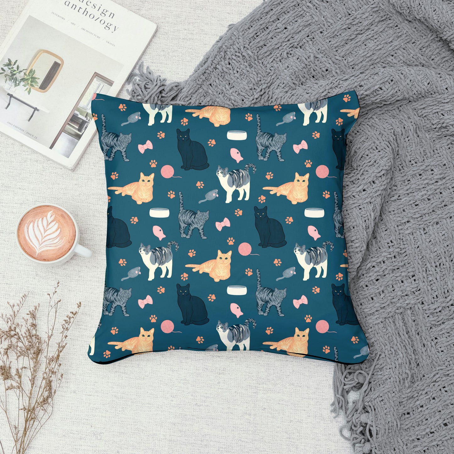 Cat Seamless Pattern Blue β Whimsical Feline Digital Design PNG | 12β x 12β 300 DPI