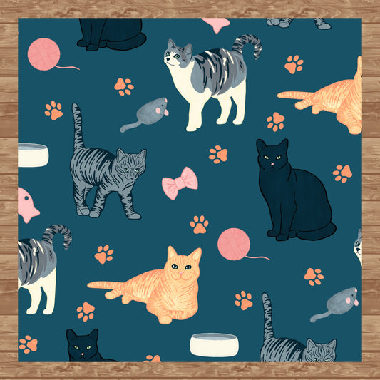 Cat Seamless Pattern Blue