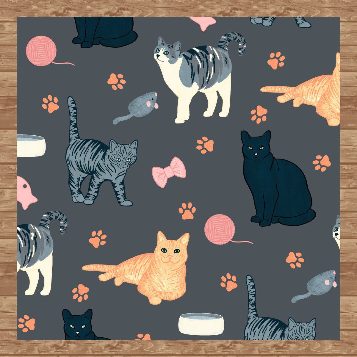 Cat Seamless Pattern Dark Grey β Whimsical Feline Digital Design PNG | 12β x 12β 300 DPI