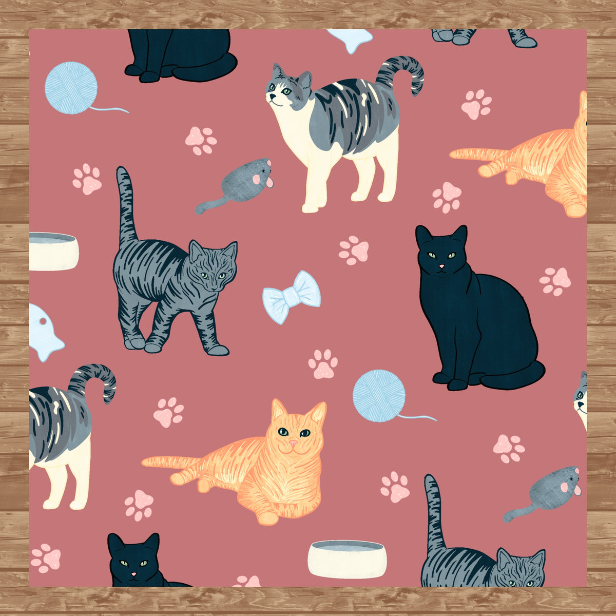 Cat Seamless Pattern Mauve β Whimsical Feline Digital Design PNG | 12β x 12β 300 DPI