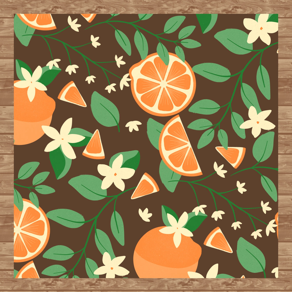 Botanical Orange Blossom Seamless Pattern Brown | 12x12 PNG Digital Download | Citrus Floral Design