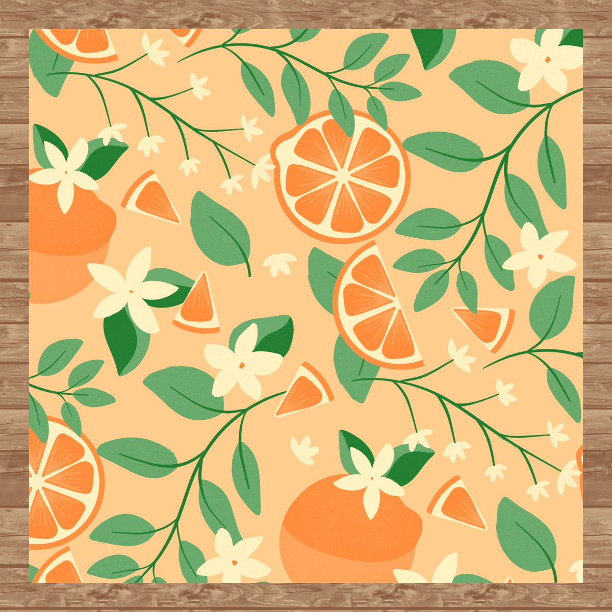 Botanical Orange Blossom Seamless Pattern Orange | 12x12 PNG Digital Download | Citrus Floral Design