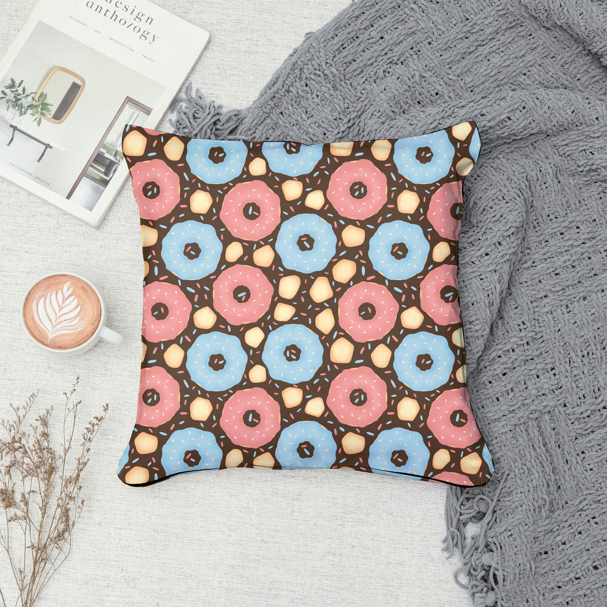 Donut Seamless Pattern Brown | Sweet Dessert Digital Background | 12x12 PNG Download