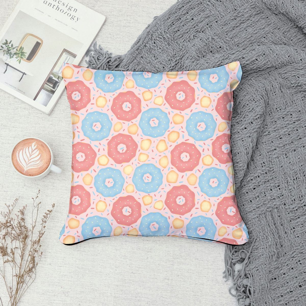 Donut Seamless Pattern Pink | Sweet Dessert Digital Background | 12x12 PNG Download