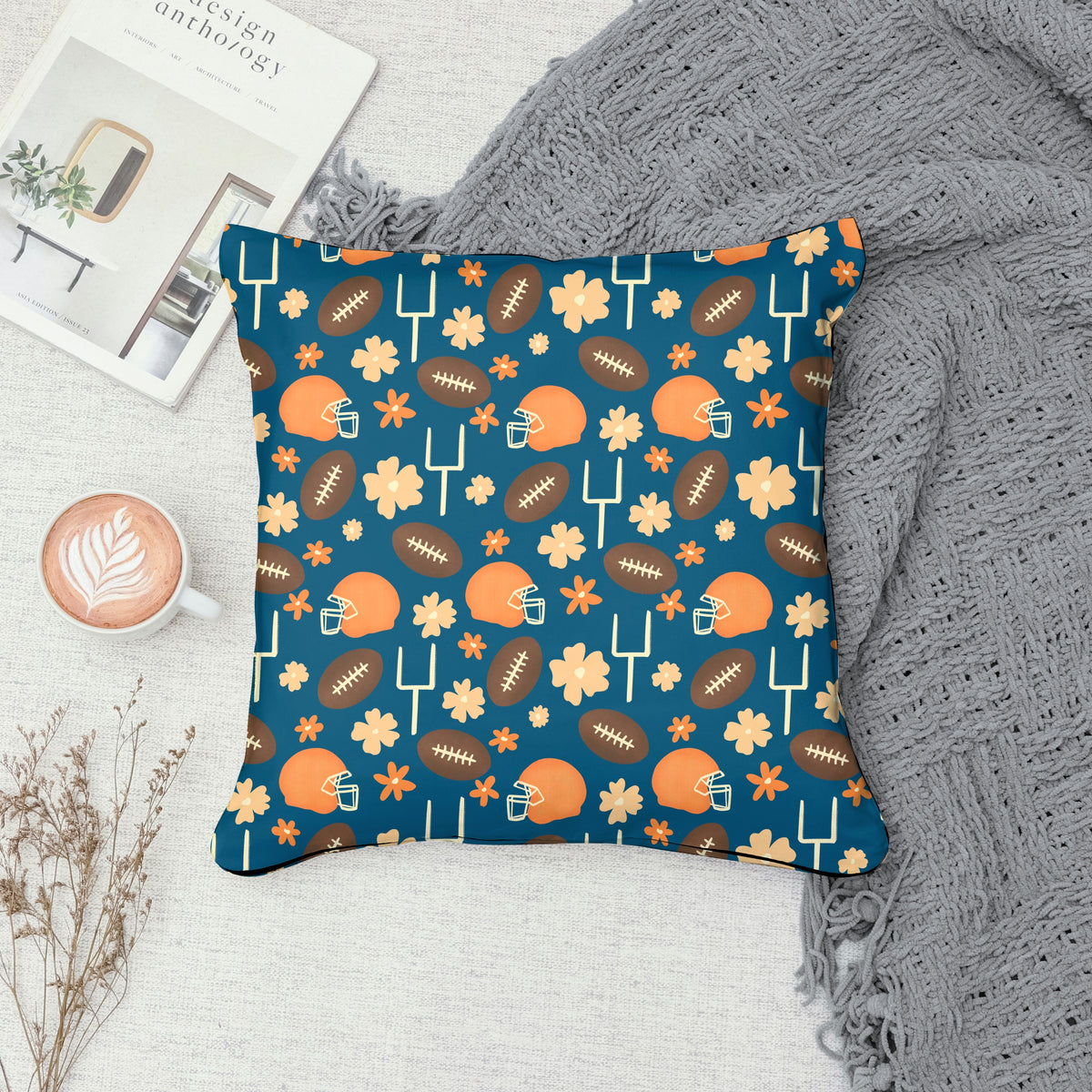 Football Seamless Pattern Blue | 12x12 PNG Digital Download | Sports Themed Background Design