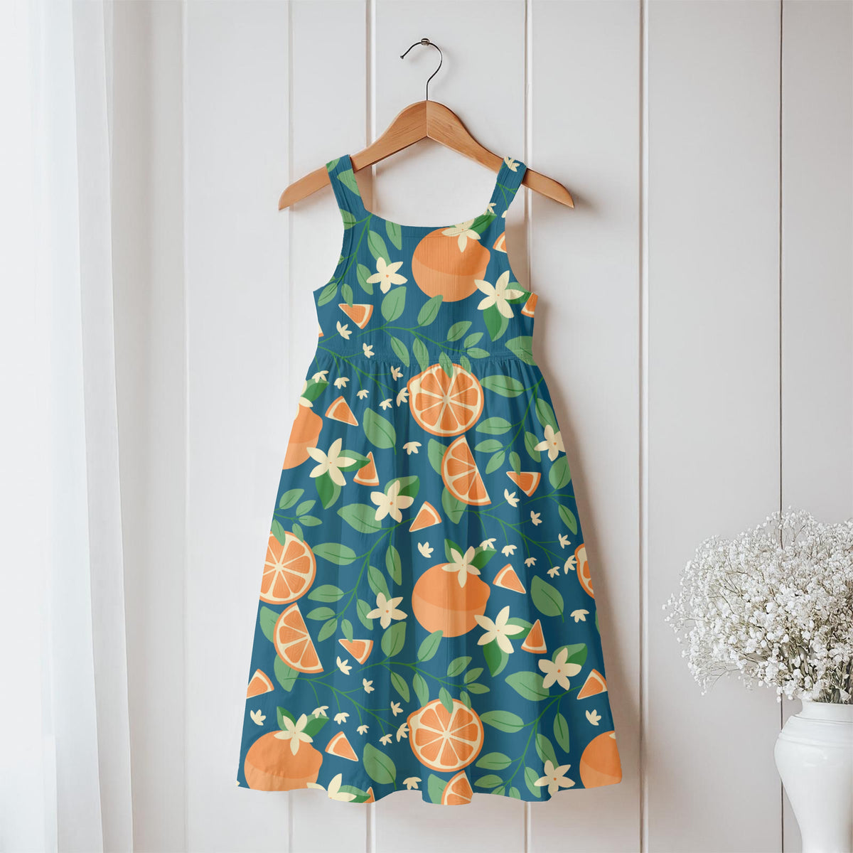 Botanical Orange Blossom Seamless Pattern Blue | 12x12 PNG Digital Download | Citrus Floral Design