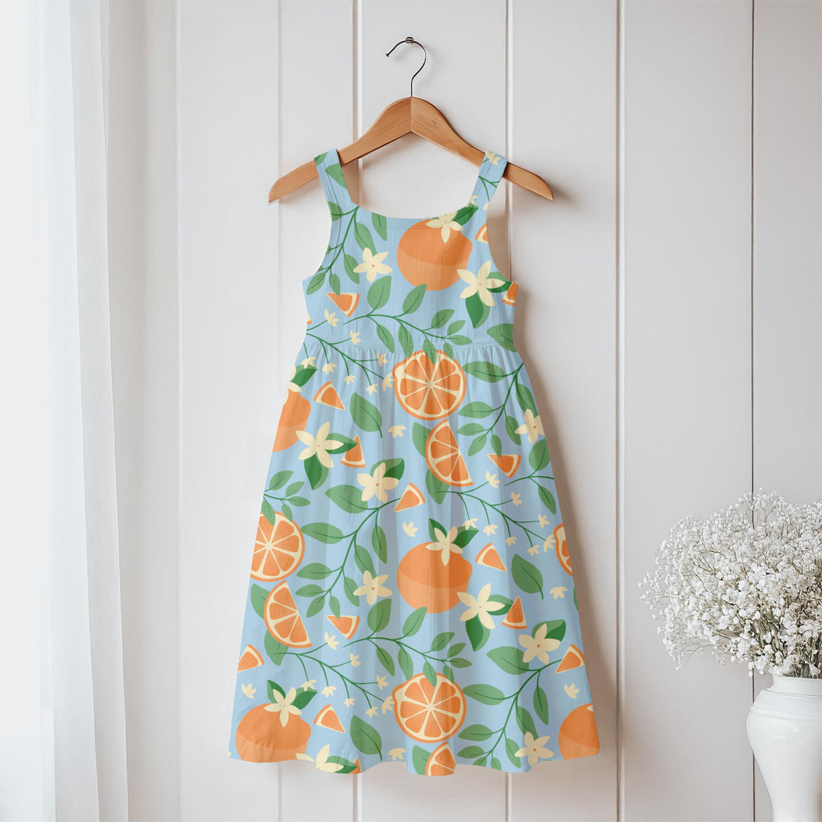 Botanical Orange Blossom Seamless Pattern Light Blue | 12x12 PNG Digital Download | Citrus Floral Design