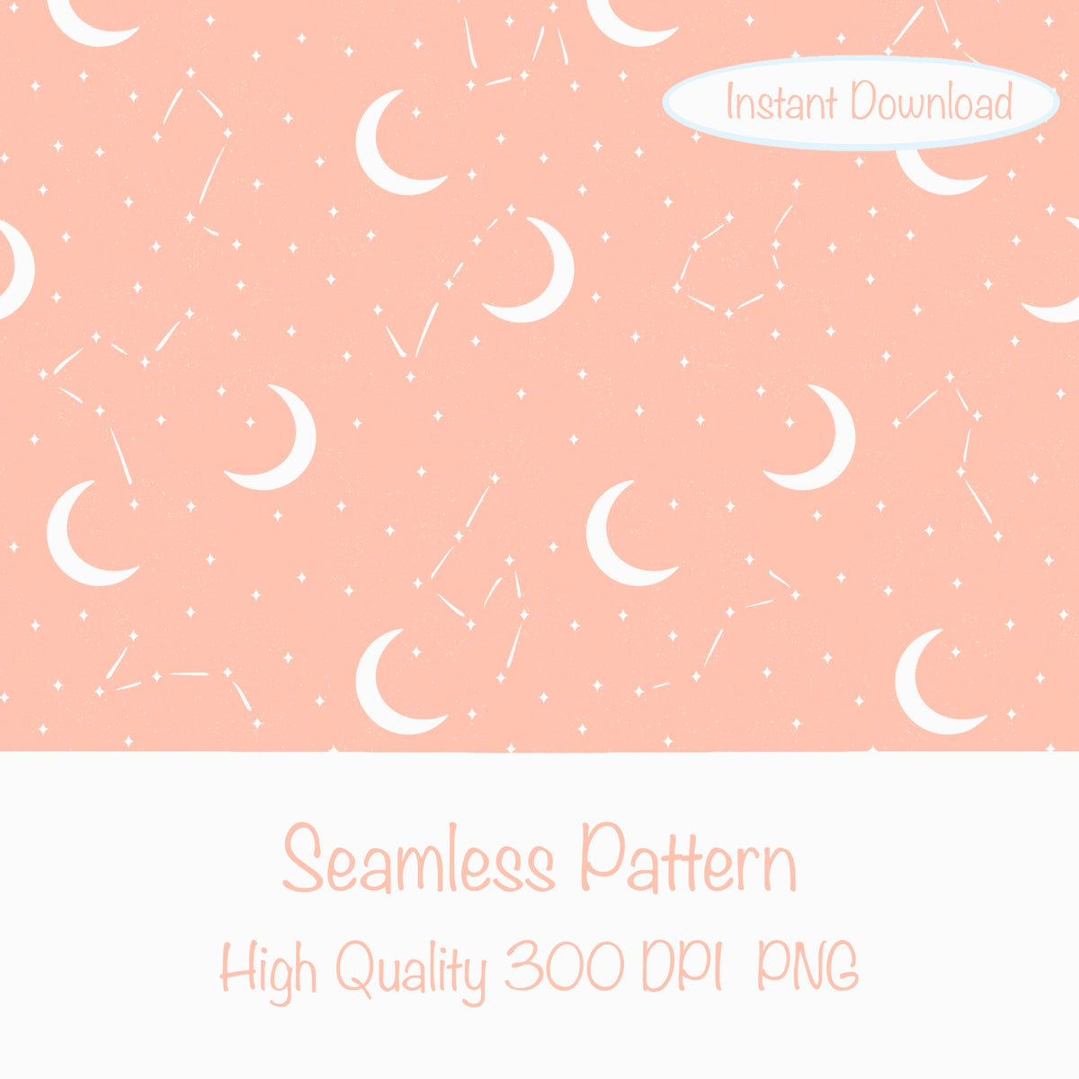 Moon & Constellation Seamless Pattern Orange | Celestial Digital Design | 12x12 PNG Download