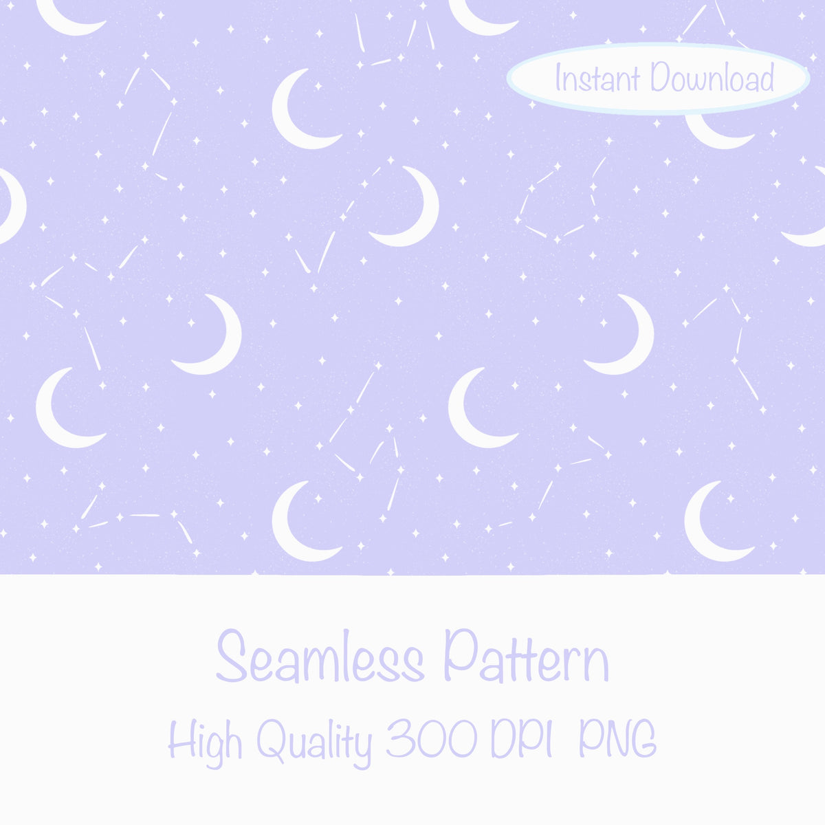 Moon & Constellation Seamless Pattern Light Purple | Celestial Digital Design | 12x12 PNG Download
