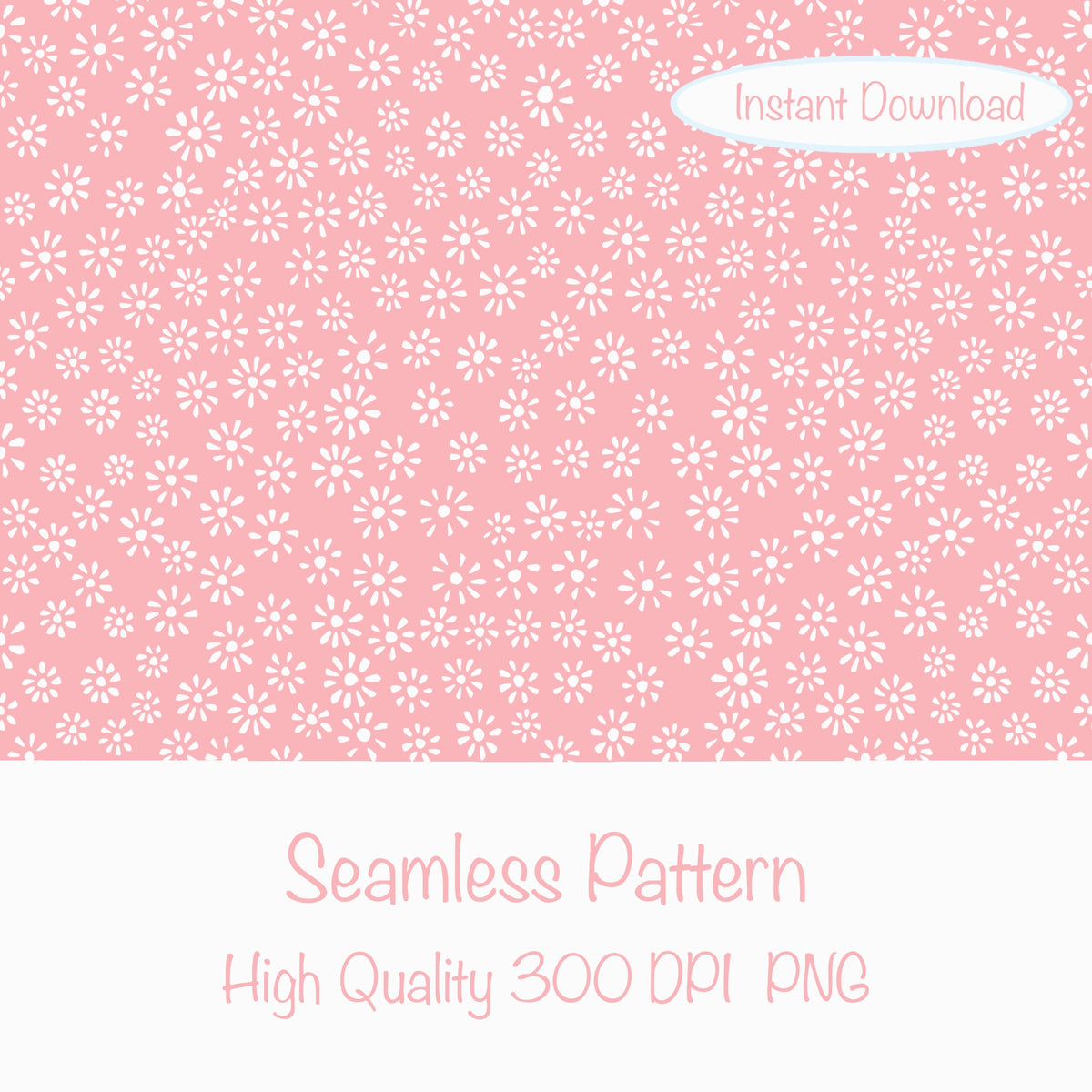 Cute Drawn Daisy Seamless Pattern Pink | Floral Digital Download | 12x12 PNG