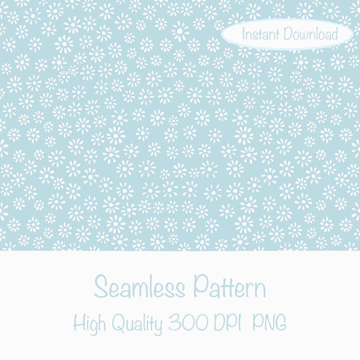 Cute Drawn Daisy Seamless Pattern Light Blue | Floral Digital Download | 12x12 PNG