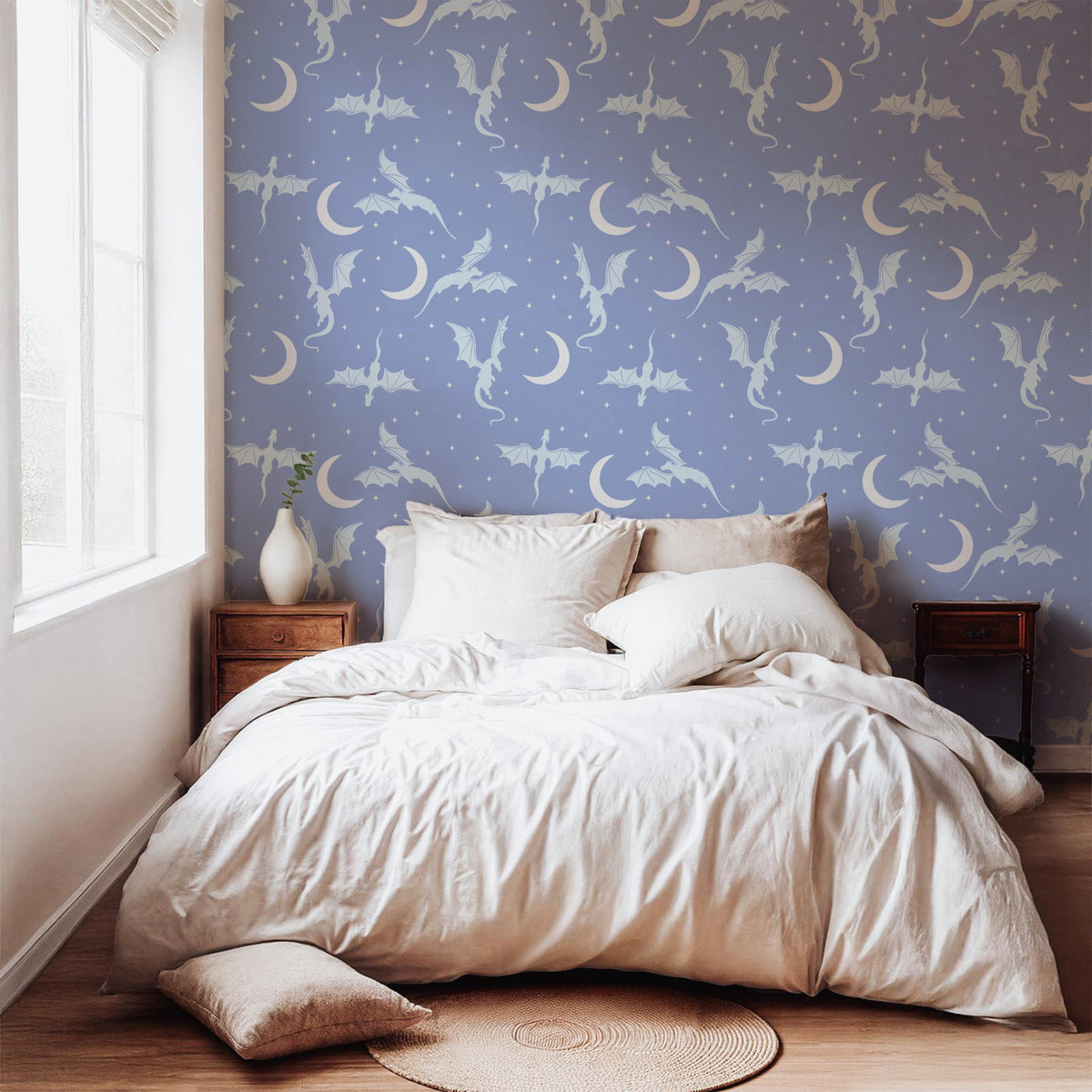 Fantasy Dragon Seamless Pattern | Moons & Stars Digital Design | 12x12 PNG Download