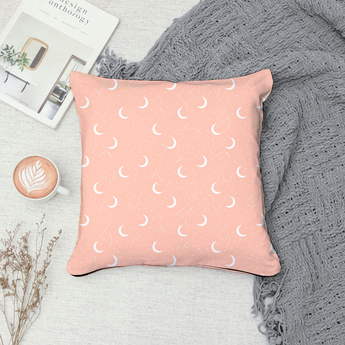 Moon & Constellation Seamless Pattern Orange | Celestial Digital Design | 12x12 PNG Download