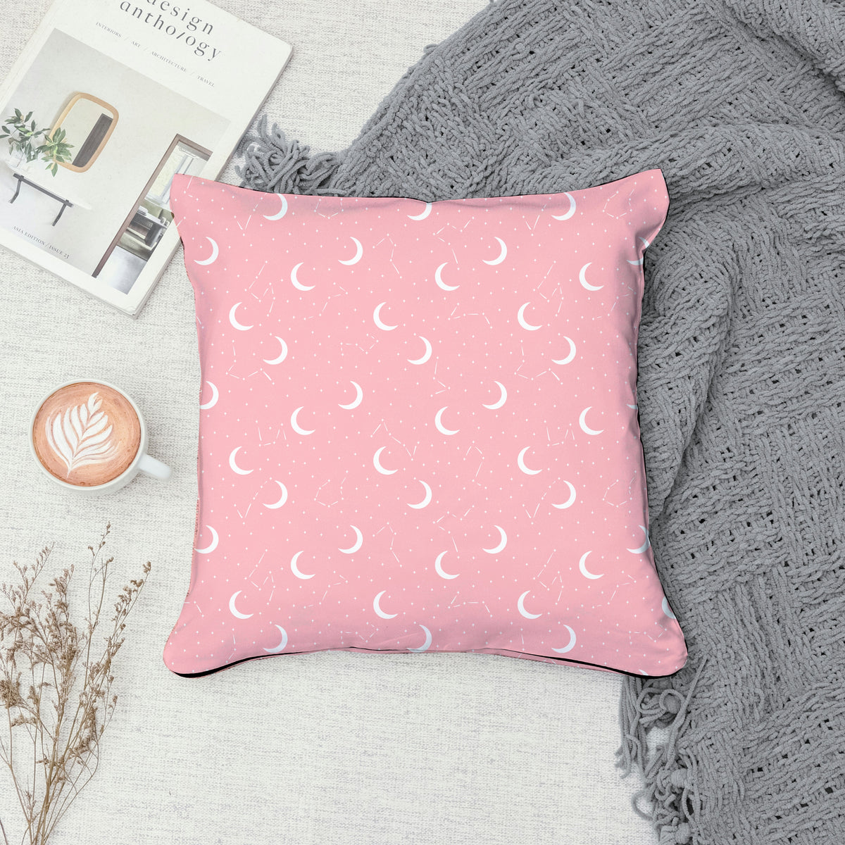 Moon & Constellation Seamless Pattern Pink | Celestial Digital Design | 12x12 PNG Download