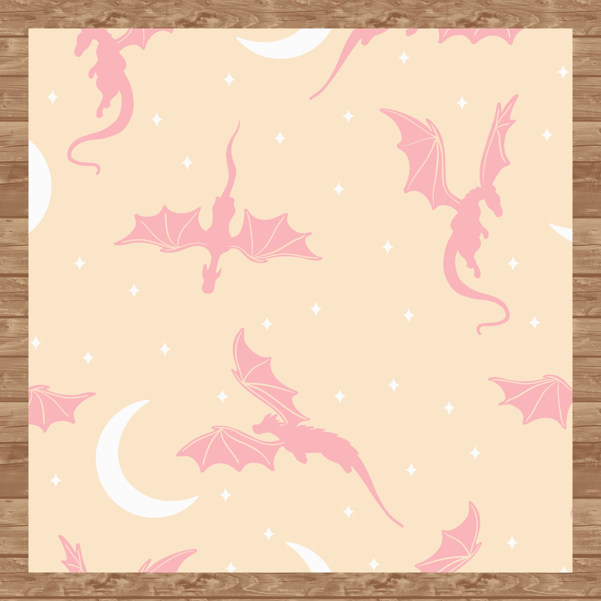 Fantasy Dragon Seamless Pattern Orange | Moons & Stars Digital Design | 12x12 PNG Download