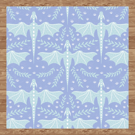 Dreamy Fantasy Dragon & Botanical Seamless Pattern Purple | Digital 12x12 PNG