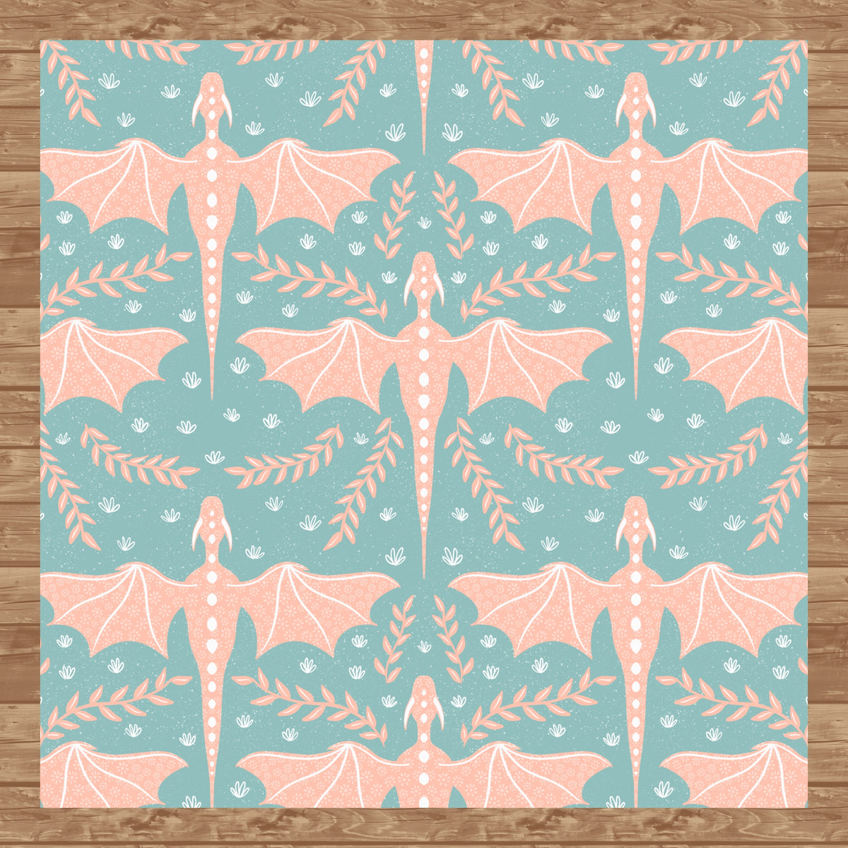 Dreamy Fantasy Dragon & Botanical Seamless Pattern Green | Digital 12x12 PNG