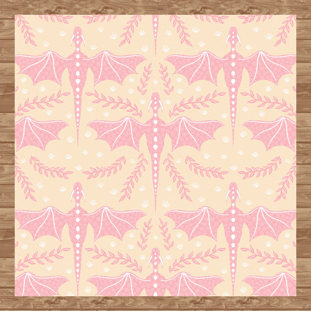 Dreamy Fantasy Dragon & Botanical Seamless Pattern Orange | Digital 12x12 PNG