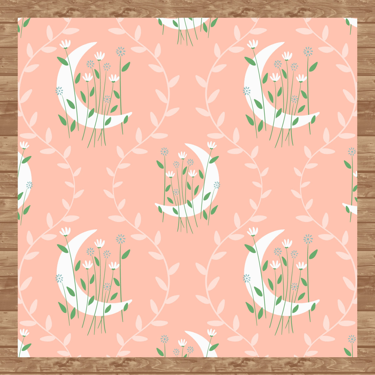 Moon & Botanical Seamless Pattern Orange | Celestial Floral Digital Download | 12x12 PNG