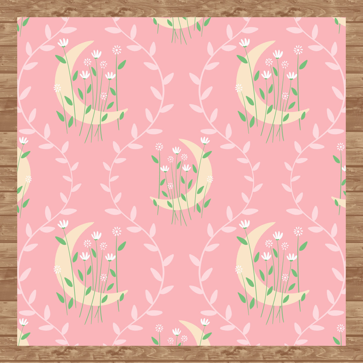 Moon & Botanical Seamless Pattern Pink | Celestial Floral Digital Download | 12x12 PNG