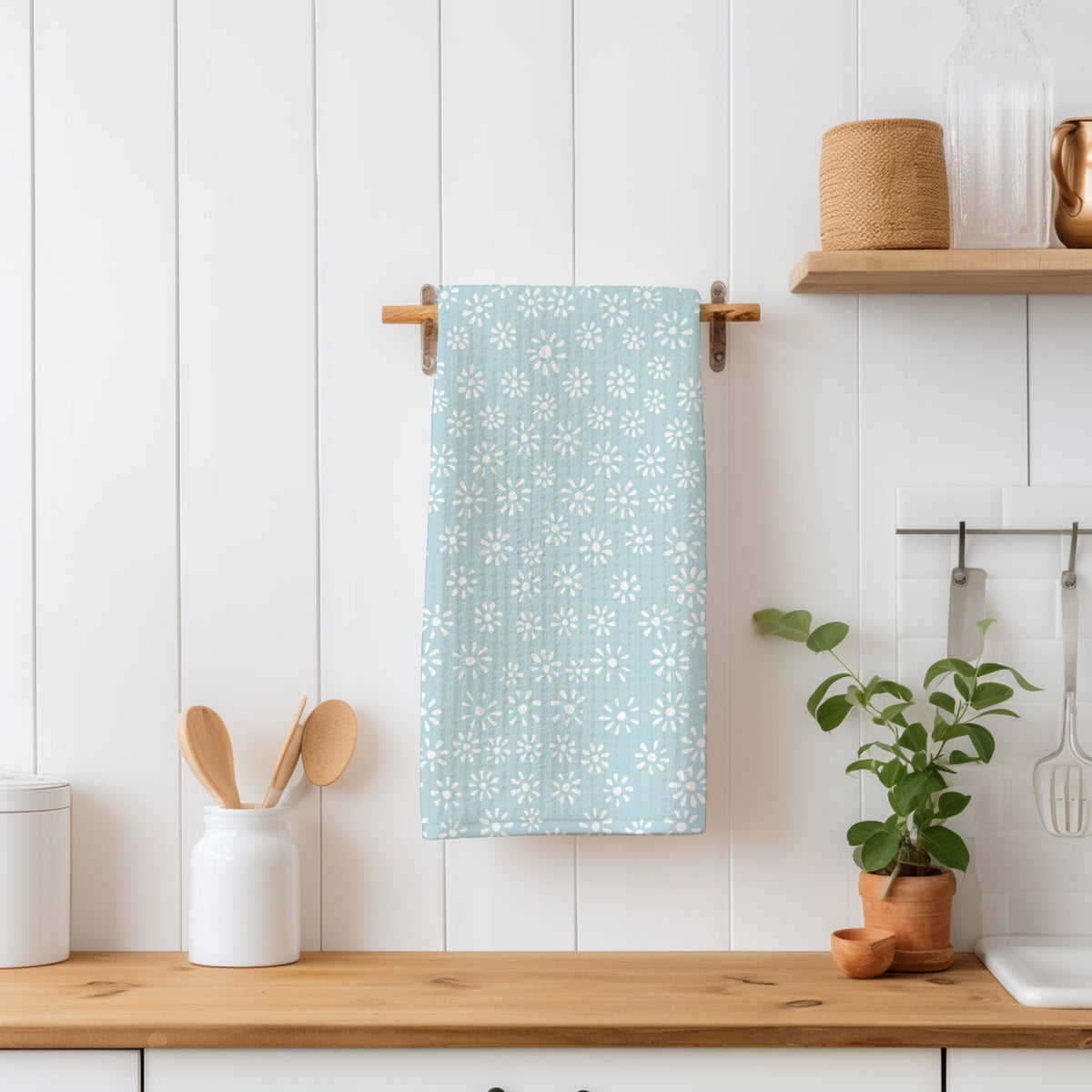 Cute Drawn Daisy Seamless Pattern Light Blue | Floral Digital Download | 12x12 PNG