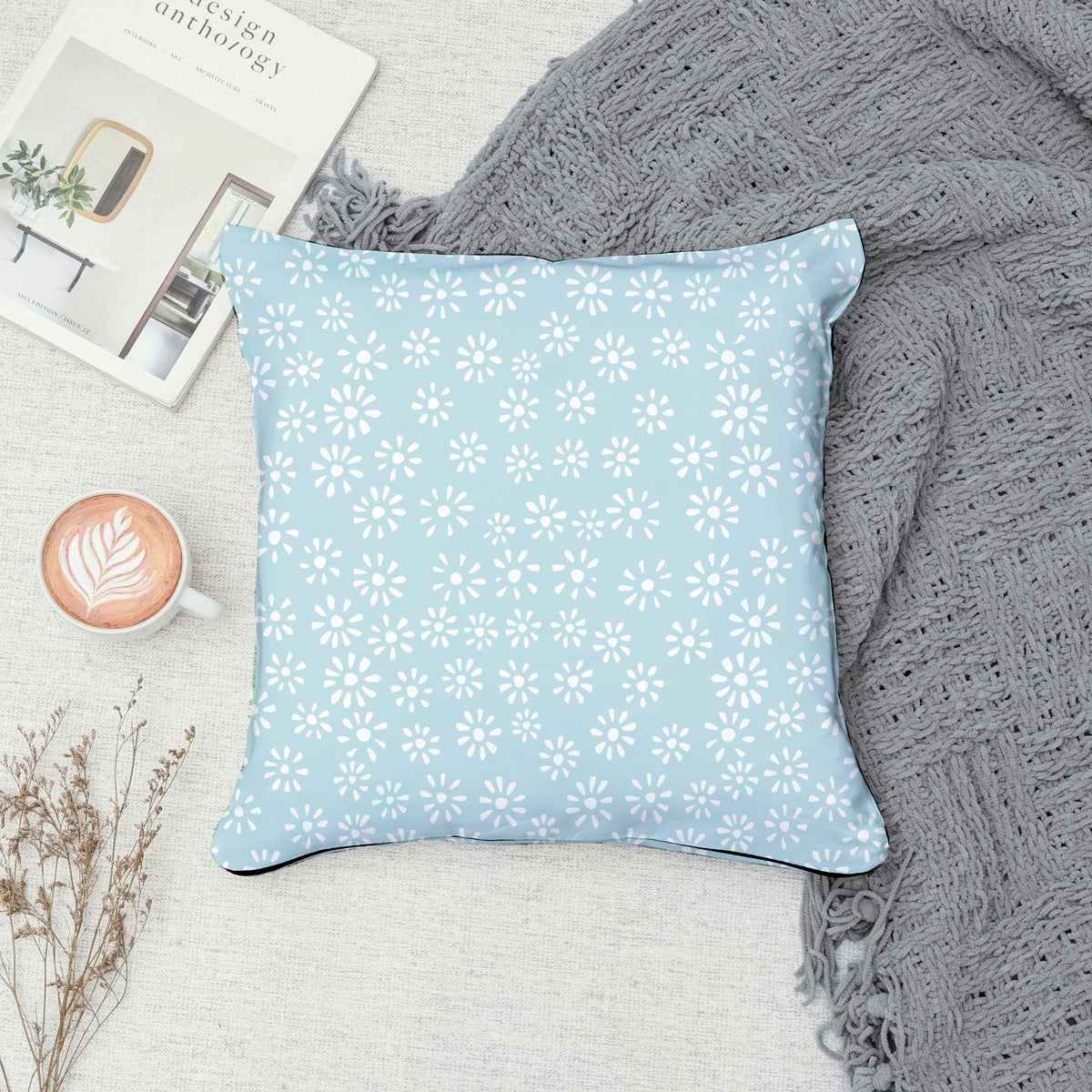 Cute Drawn Daisy Seamless Pattern Light Blue | Floral Digital Download | 12x12 PNG