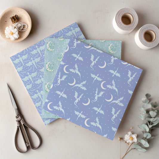 Dragons, Moons & Botanicals Digital Paper Pack | Fantasy Seamless Backgrounds | 12x12 PNG | Collection 1 | Personal & Commercial Use