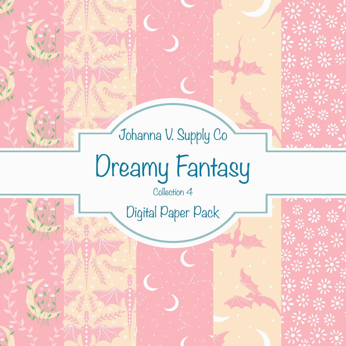 Dragons, Moons & Botanicals Digital Paper Pack | Fantasy Seamless Backgrounds | 12x12 PNG | Collection 4 | Commercial & Personal Use