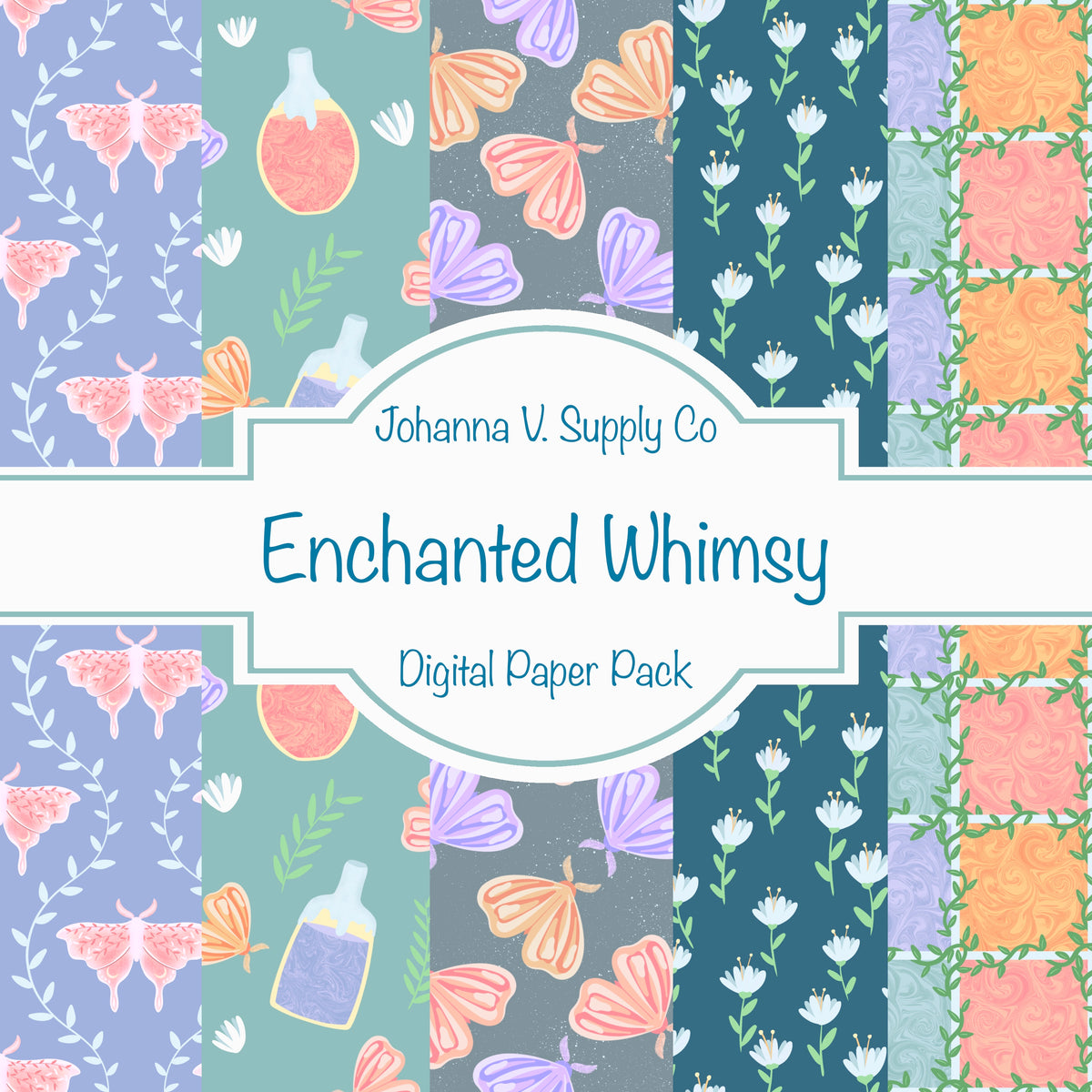 Enchanted Whimsy Digital Paper Pack | Moths, Potions & Botanicals | Magical Scrapbook Backgrounds | Commercial & Personal